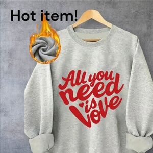 New! All You Need Is Love Gray Sweatshirt XL – Red Script Valentine CrewneckNew,